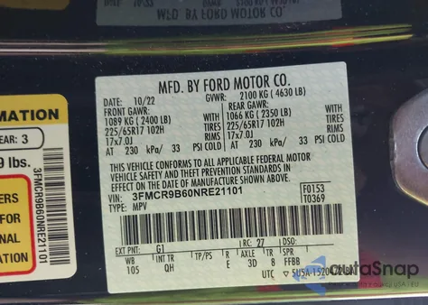 2022 Ford Bronco Sport Big Bend z USA, uszkodzony, nr VIN 3FMCR9B60NRE21101